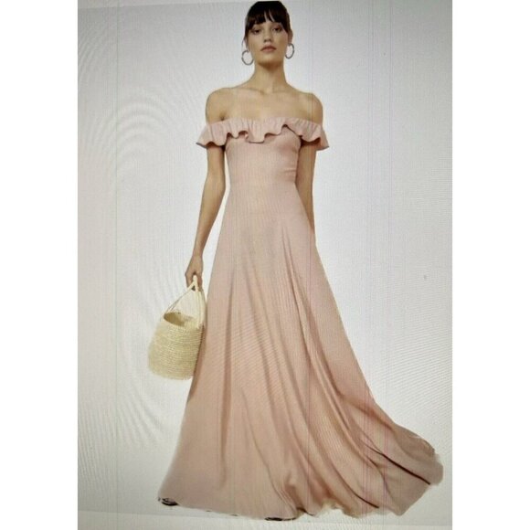 Reformation Verbena Maxi in Blush Pink Off Shoulder Full Length Dress Size 8 - Picture 1 of 11